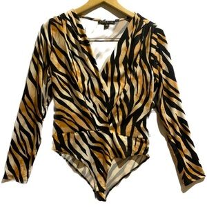 New With Tags Haute Monde Black Orange Animal Print Body Suit Ladies Size Large